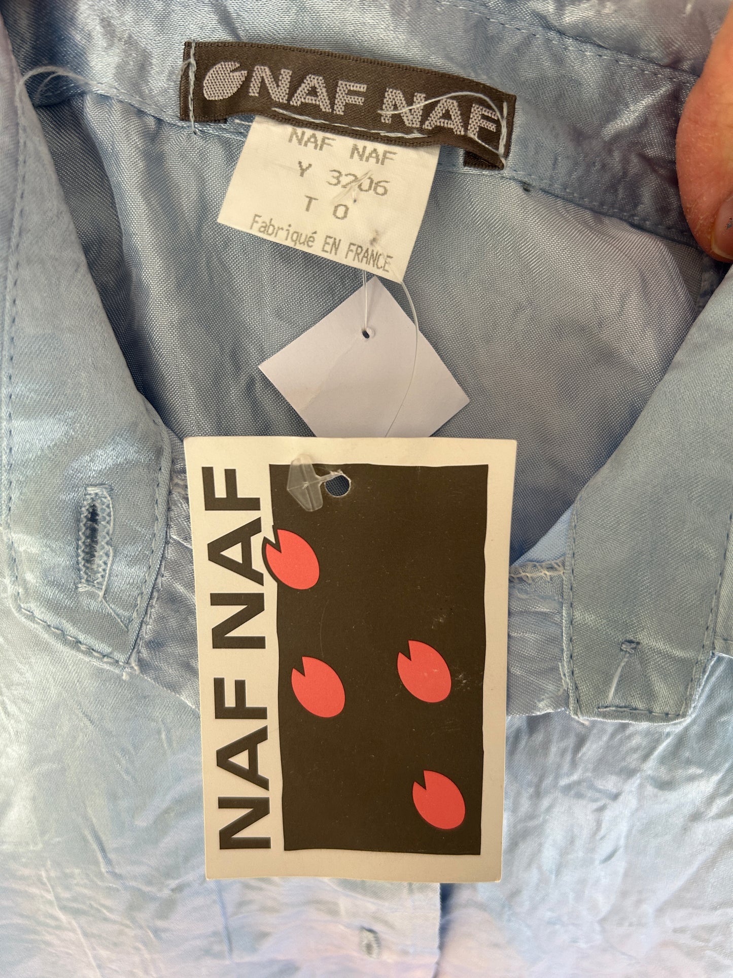 Chemisier vintage Naf Naf satin bleu gris 90