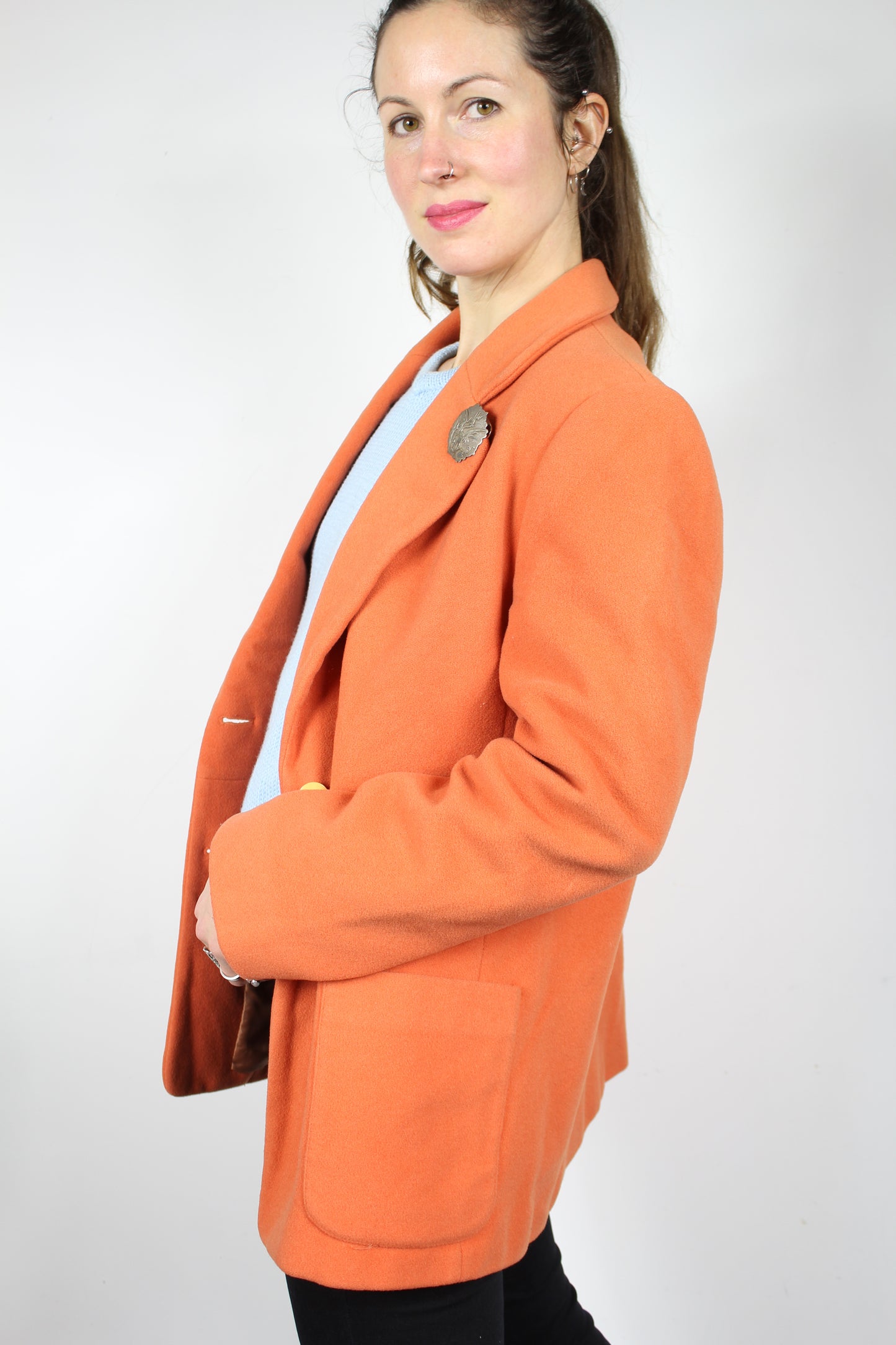 Veste blazer vintage cachemire laine orange 70's la friperie vintage 25
