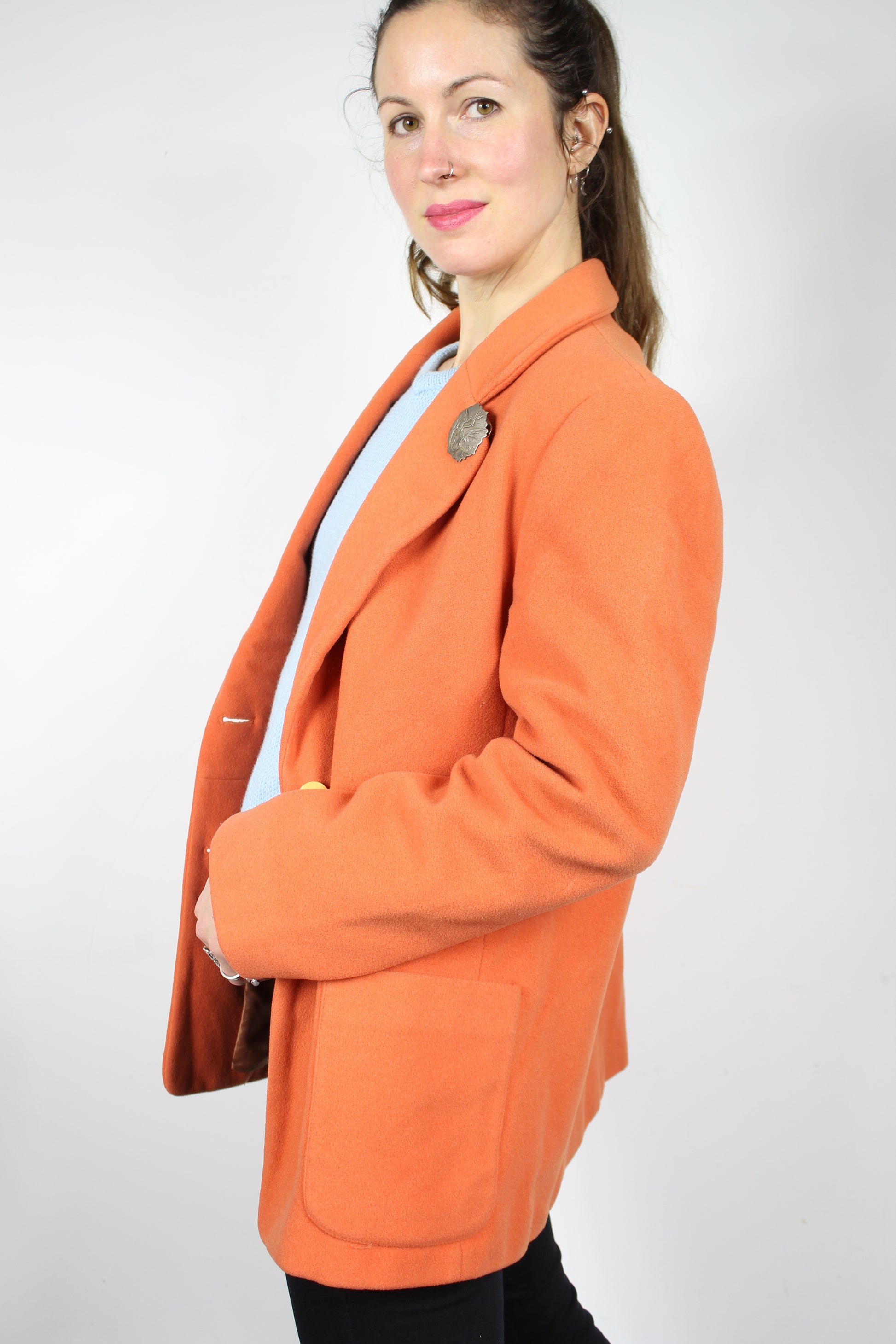Veste blazer vintage cachemire laine orange 70's la friperie vintage 25