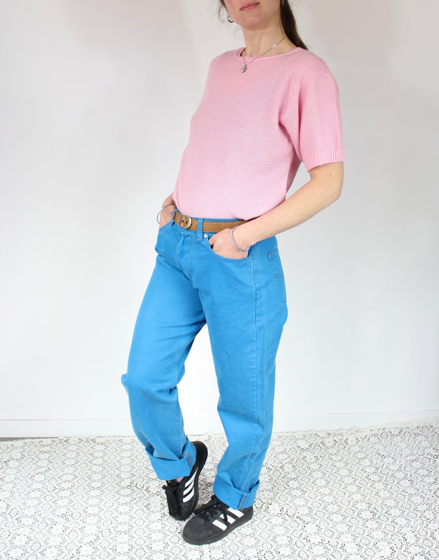 T-shirt vintage mailles fines rose pastel la friperie vintage 25