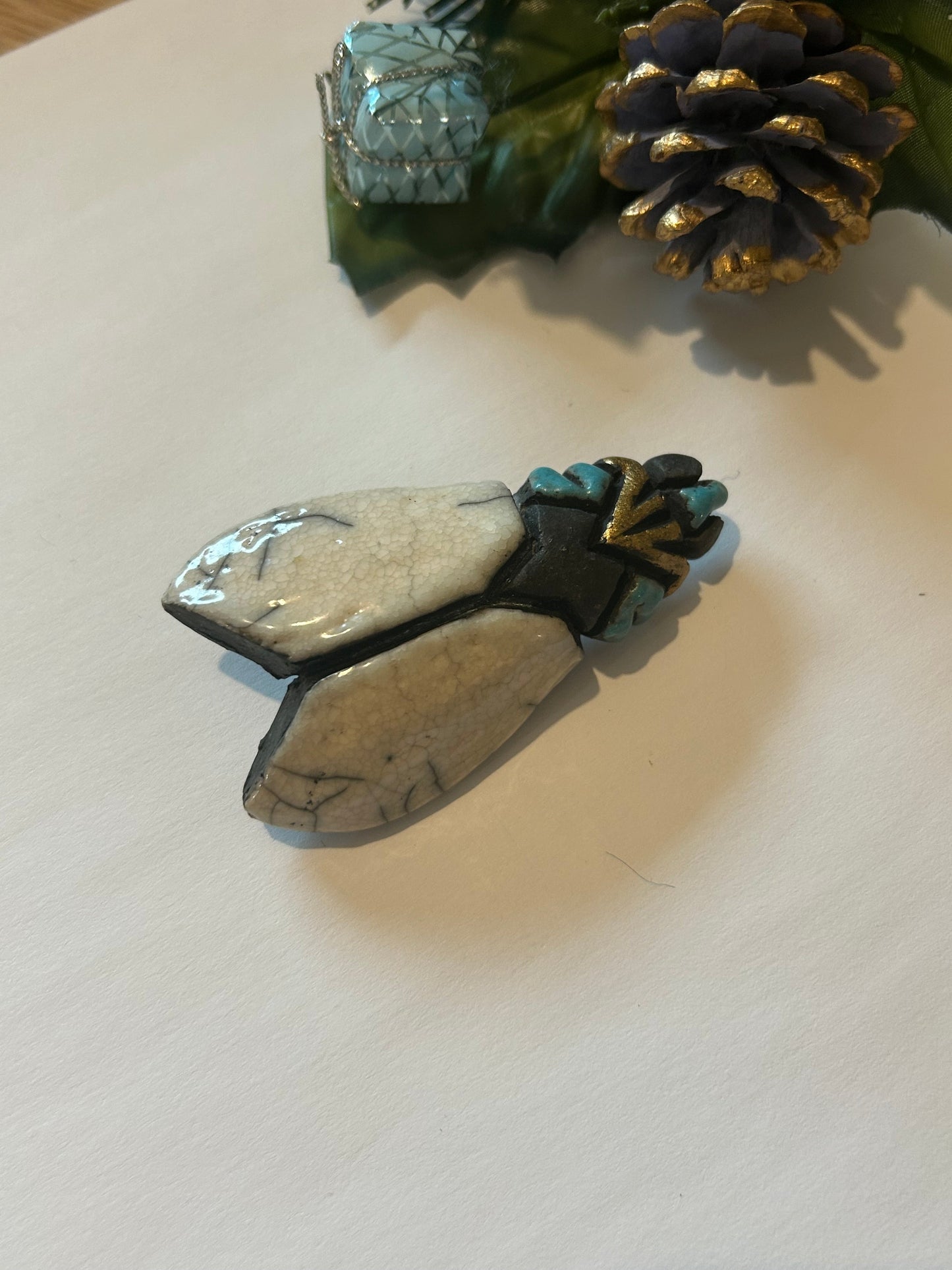 Broche papillon céramique raku la friperie vintage 25