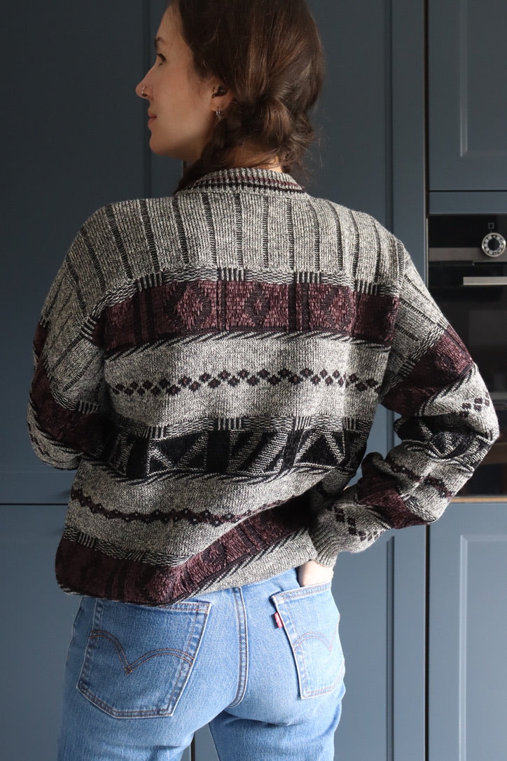 Pull over vintage oversize gris à motifs la friperie vintage 25
