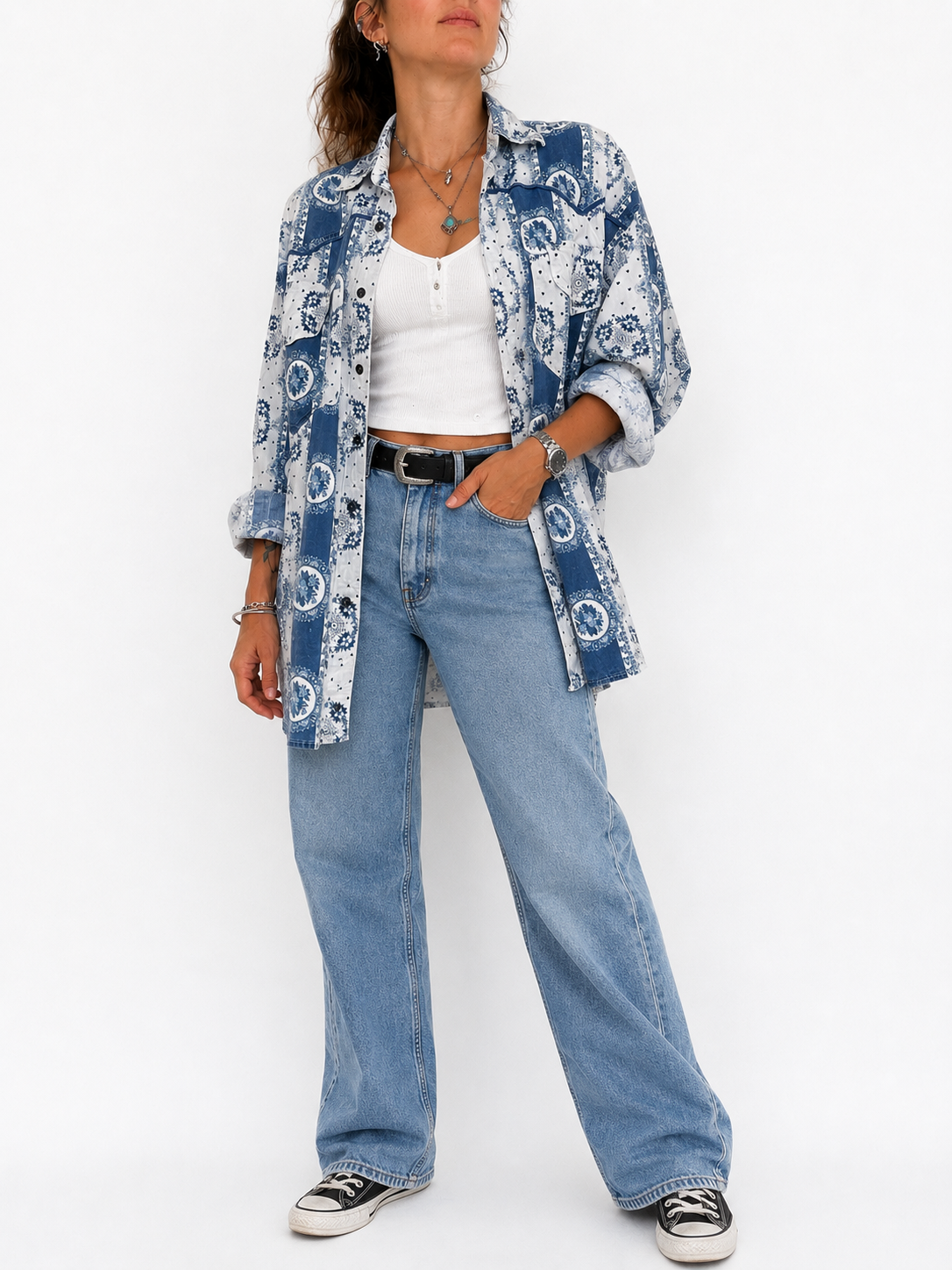 Chemise vintage imprimé bandana bleu blanc