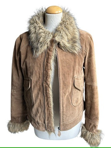 Veste vintage cuir nubuck marron et fausse fourrure la friperie vintage 25