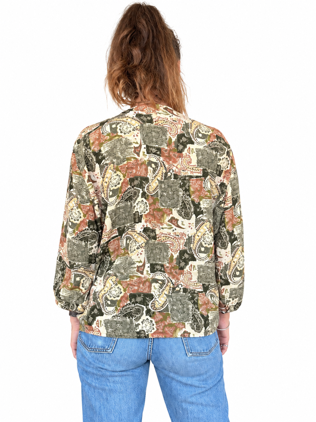 Chemisier vintage motifs cachemire kaki