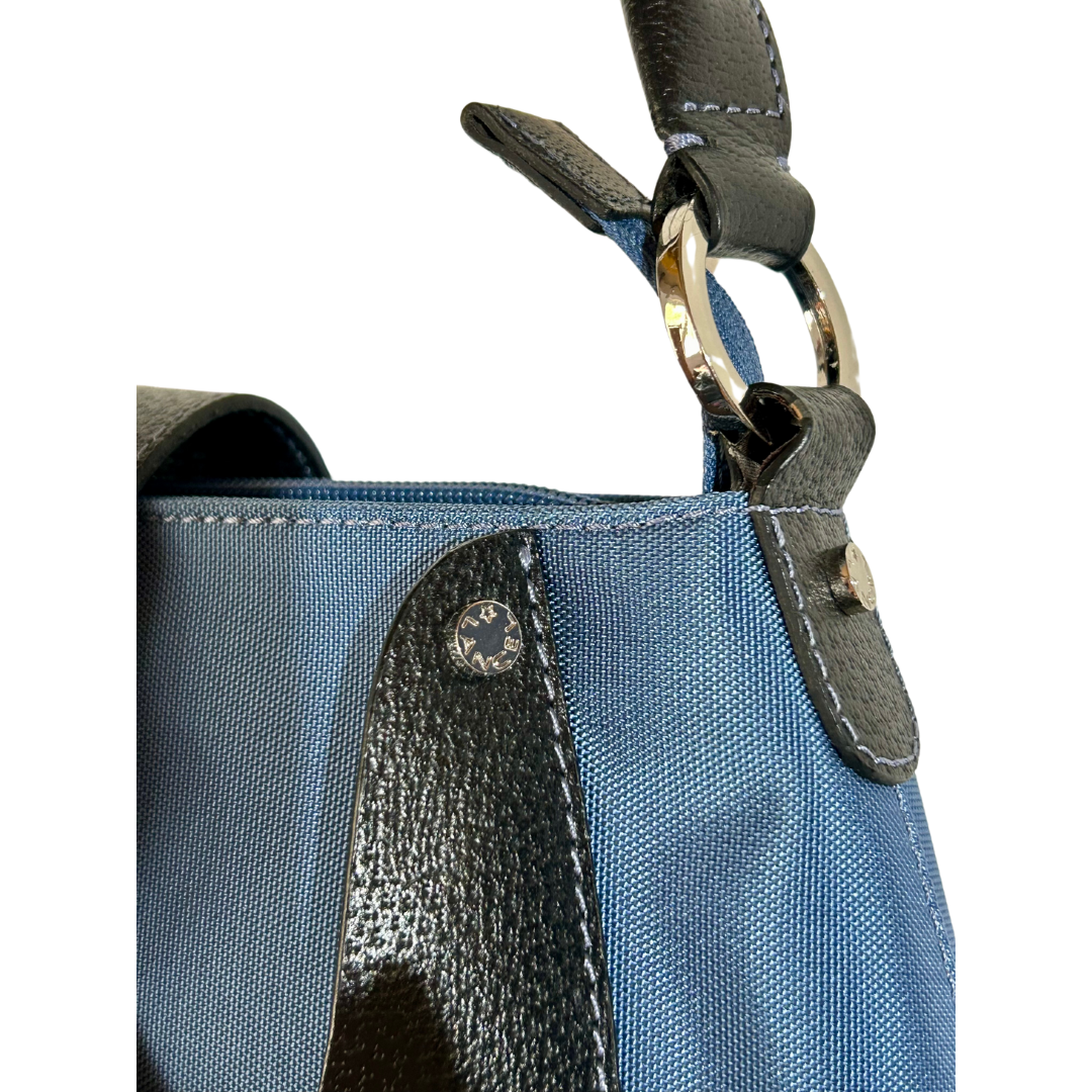 Sac à main Lancel cuir noir toile bleu la friperie vintage 25