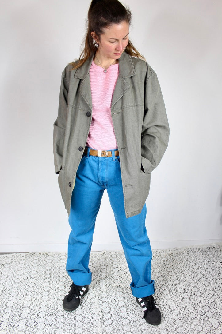 Veste vintage Redskins taupe gris en lin et coton hommes femmes la friperie vintage 25