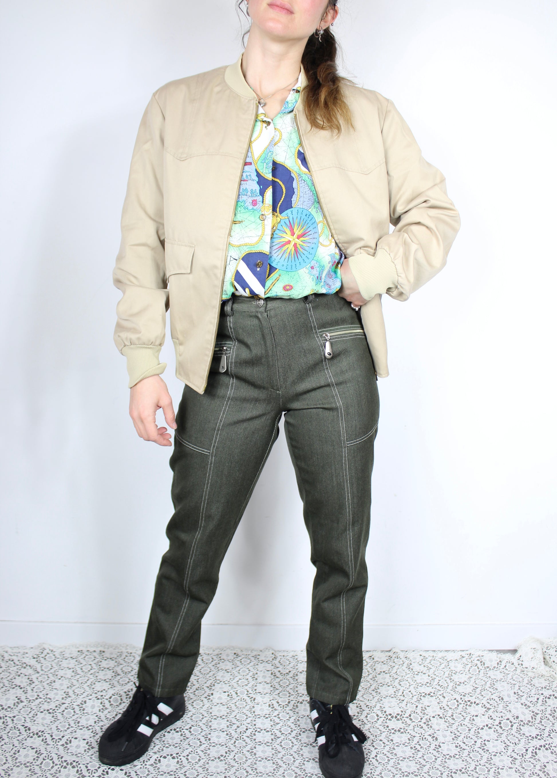Veste zippée vintage bombardier beige mixte Stra Par France la friperie vintage 25