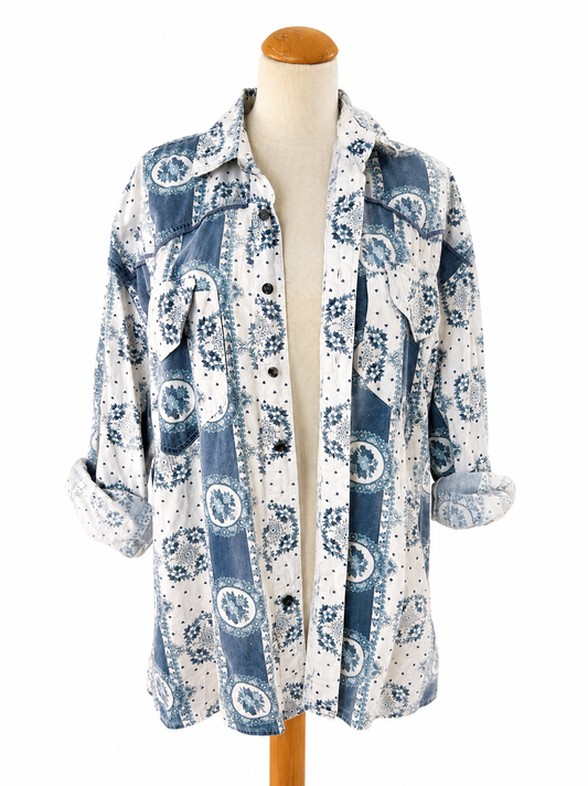 Chemise vintage imprimé bandana bleu blanc