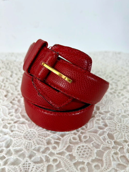Ceinture vintage cuir rouge fabriqué en France boucle 70' la friperie vintage 25