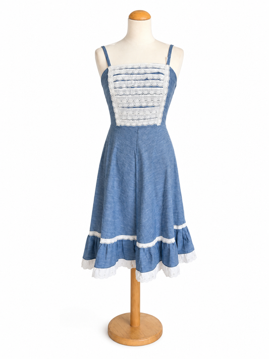 Robe vintage 70 bretelles et dentelles