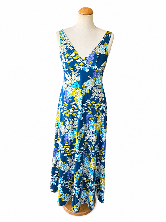 Robe longue imprimé floral bleu