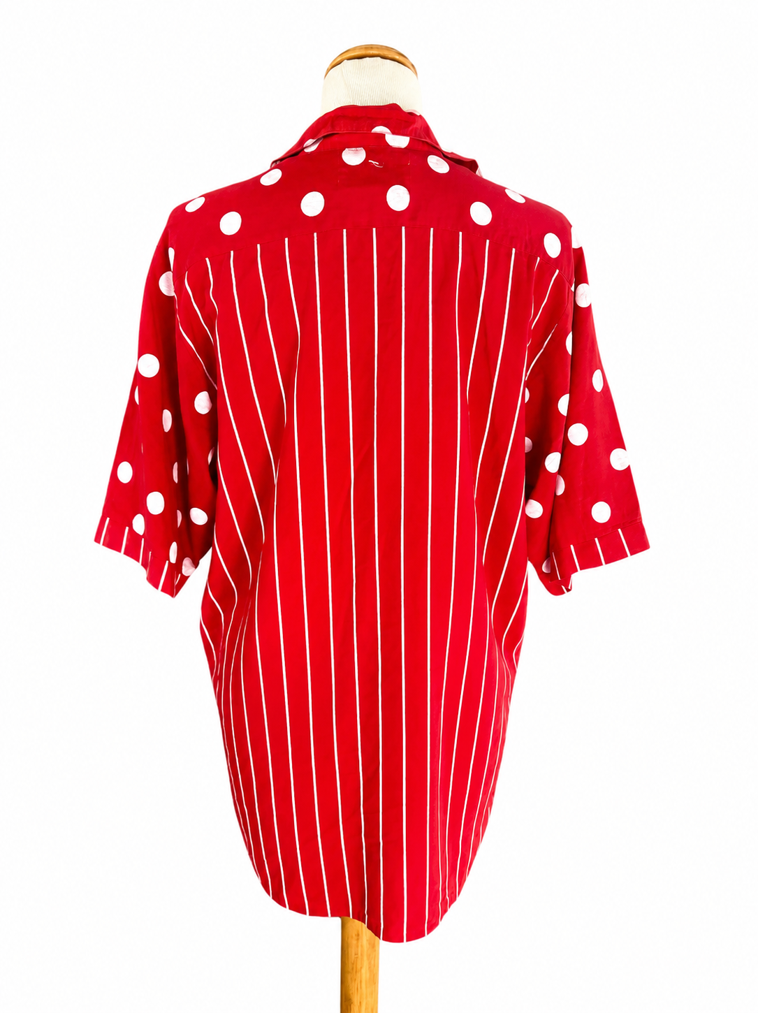 Chemisier vintage rouge à rayures et pois