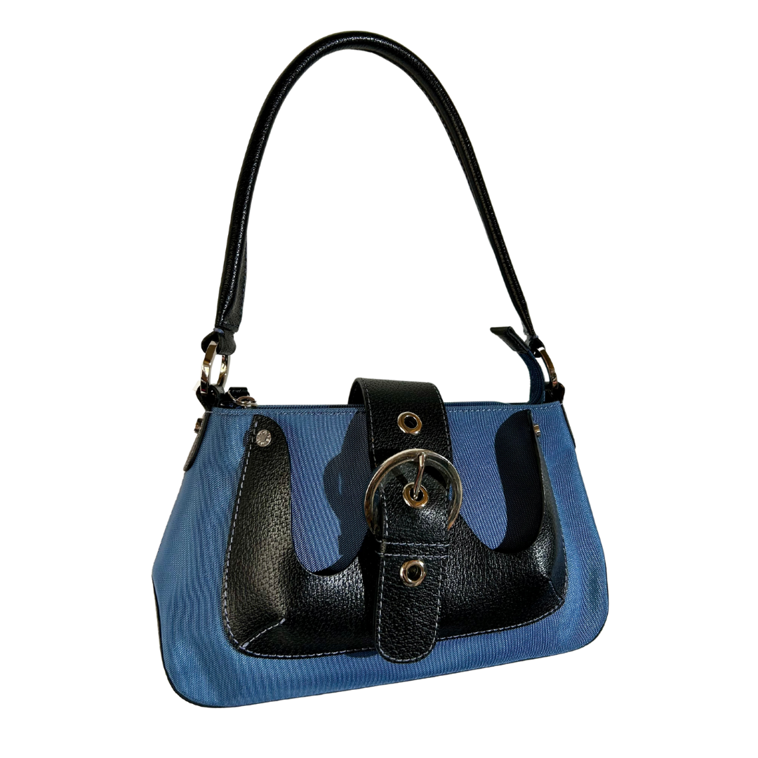 Sac à main Lancel cuir noir toile bleu la friperie vintage 25
