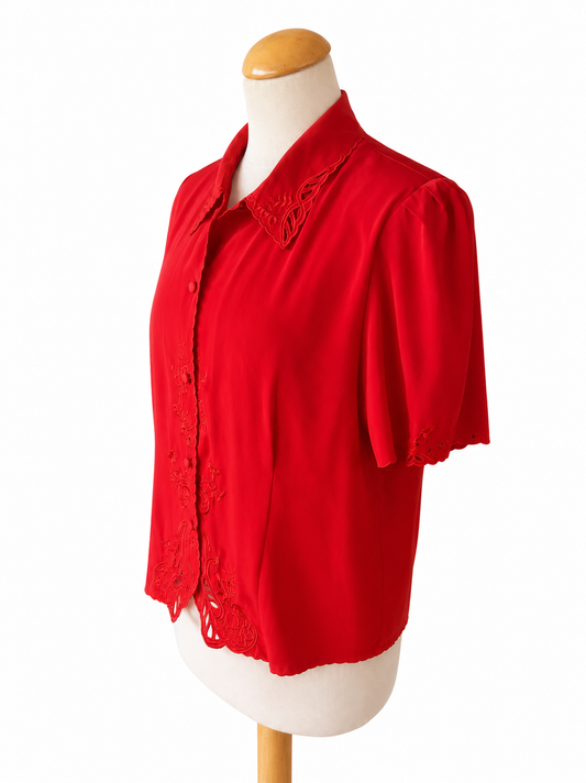 Chemisier vintage rouge brodé
