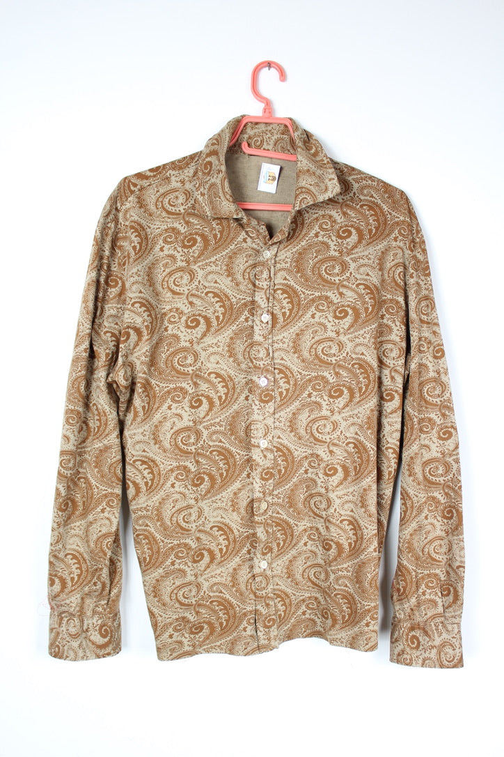 Chemise vintage beige à motifs marron foulard en coton la friperie vintage 25
