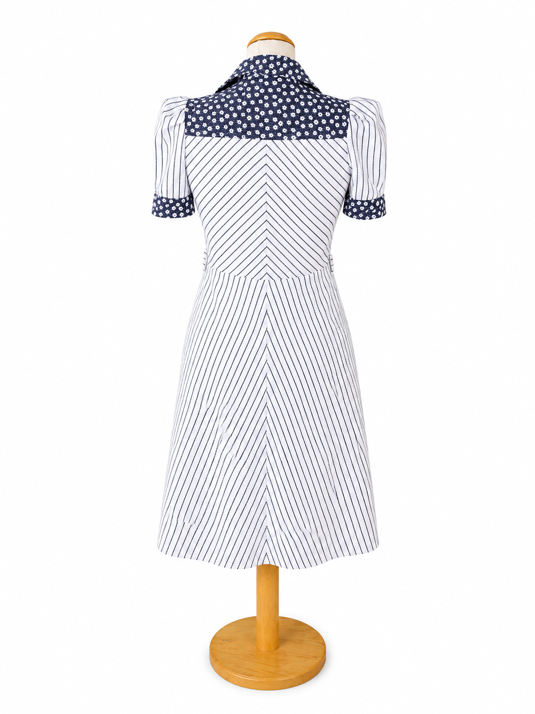 Robe vintage rayée fleurie bleu