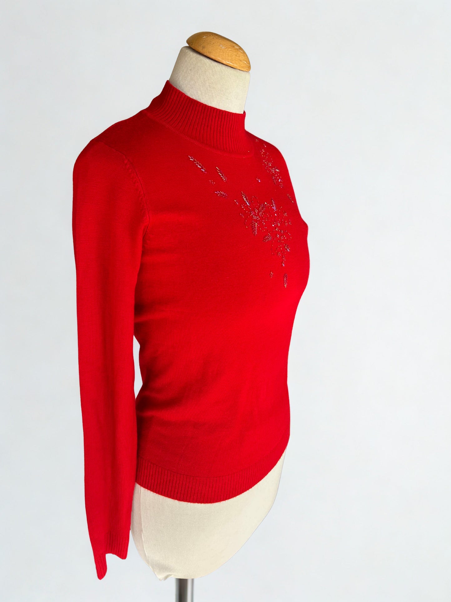 Pull perlé col montant rouge la friperie vintage 25