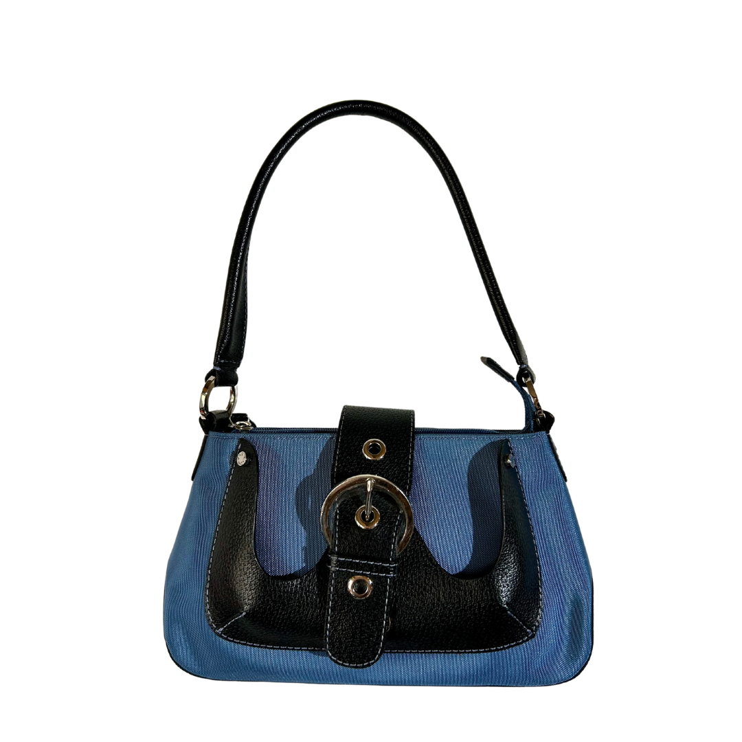 Sac à main Lancel cuir noir toile bleu la friperie vintage 25