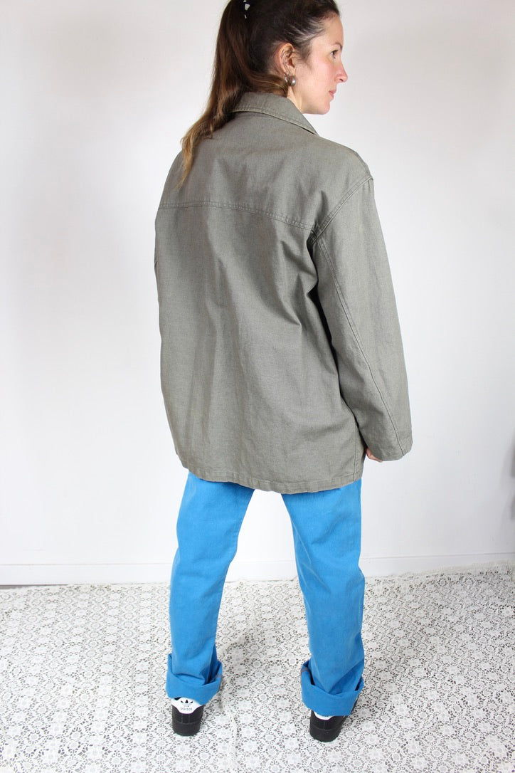 Veste vintage Redskins taupe gris en lin et coton hommes femmes la friperie vintage 25