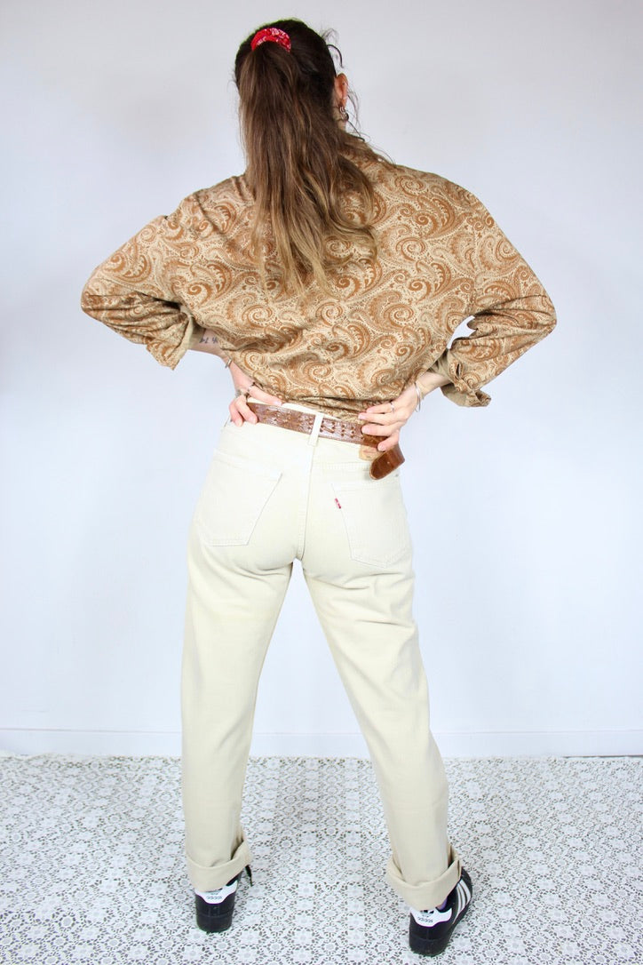 Jean Levi's 501 beige pure coton taille haute coupe droite la friperie vintage 25
