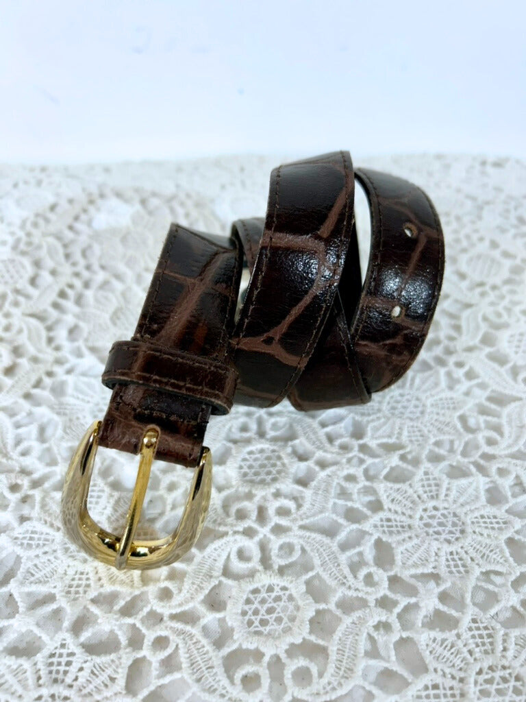 Ceinture vintage cuir marron à chaine métal doré la friperie vintage 25