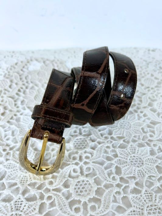 Ceinture vintage cuir marron à chaine métal doré la friperie vintage 25