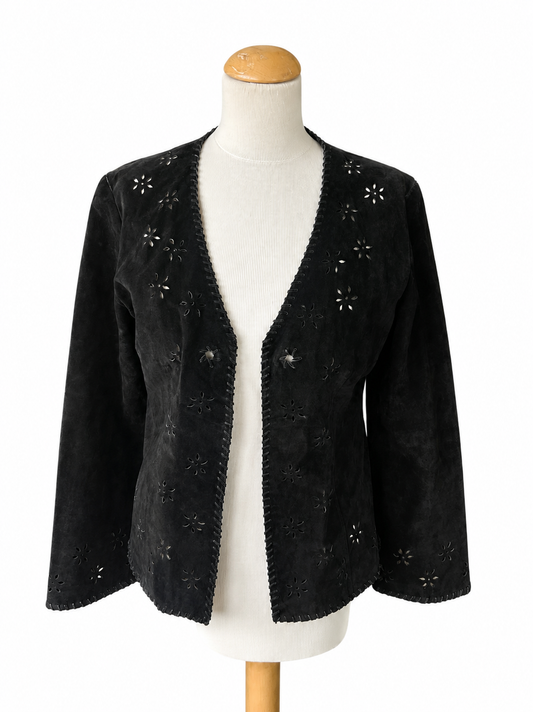 Veste en cuir motifs fleurs ajourés
