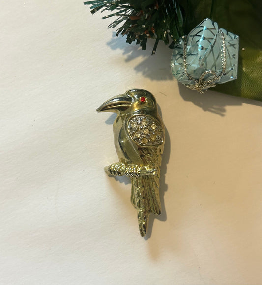 Broche oiseau doré strass vintage la friperie vintage 25