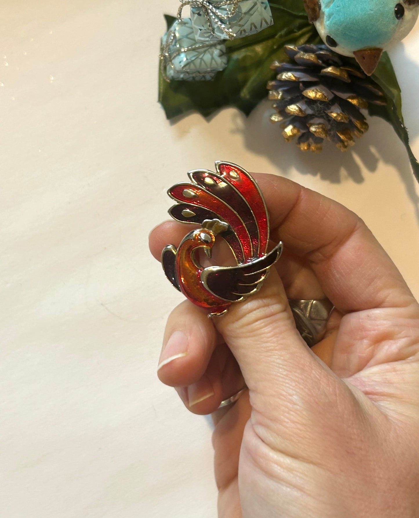 Broche paon vintage émaillée 80 la friperie vintage 25