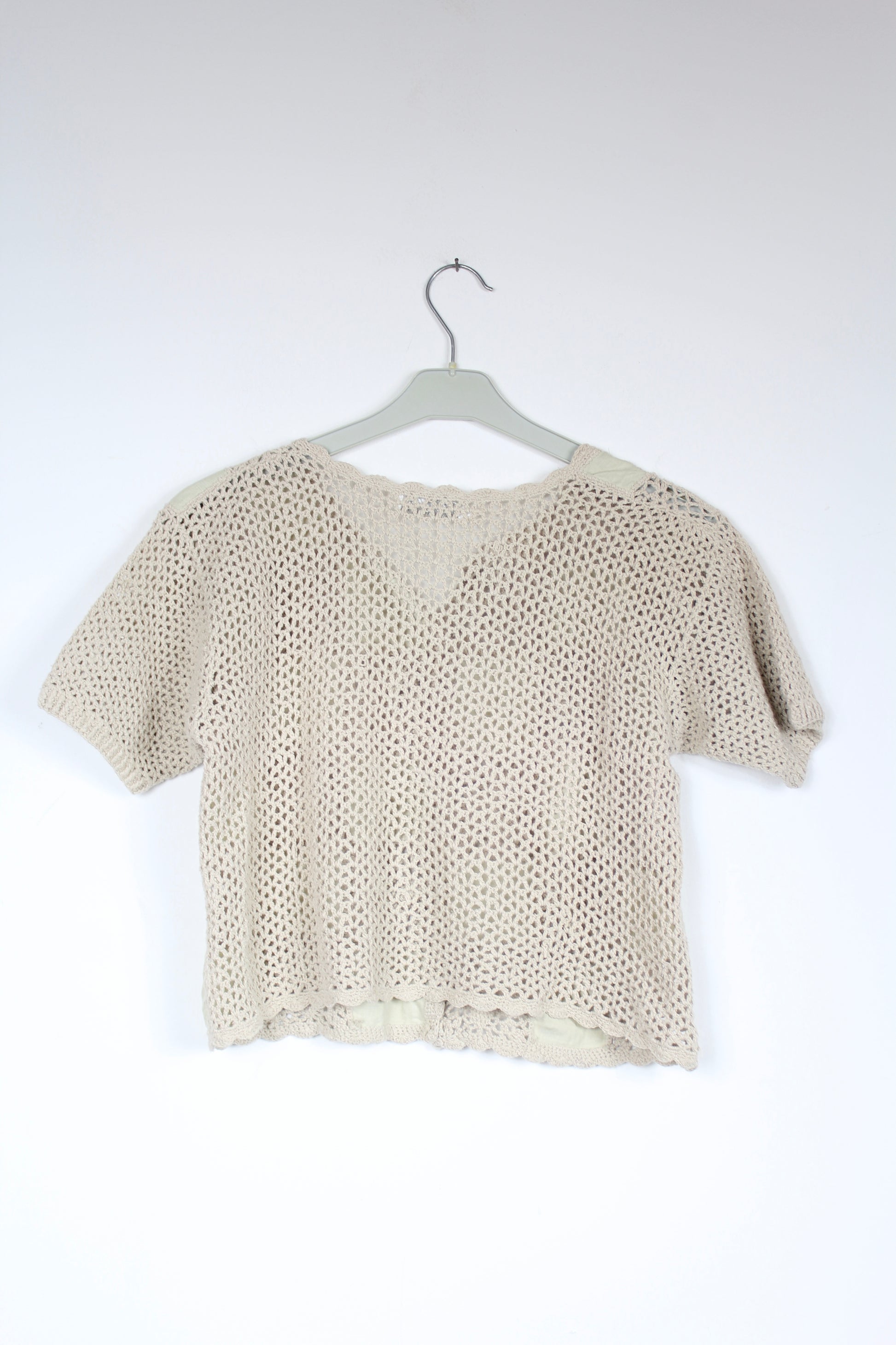 T-shirt vintage écru crochet manches courtes années 70 la friperie vintage 25