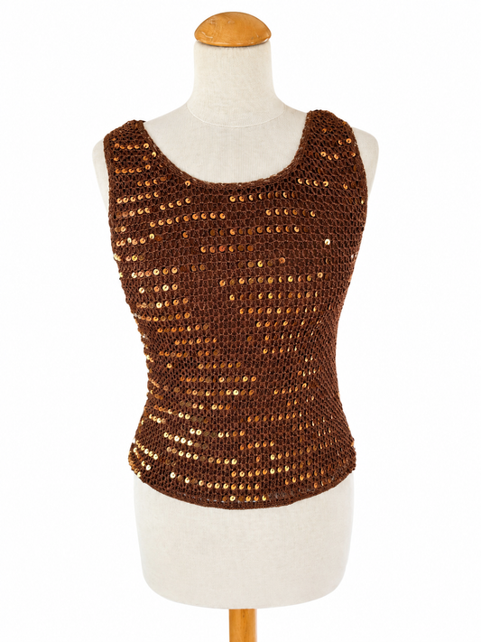 Débardeur crochet sequins marron