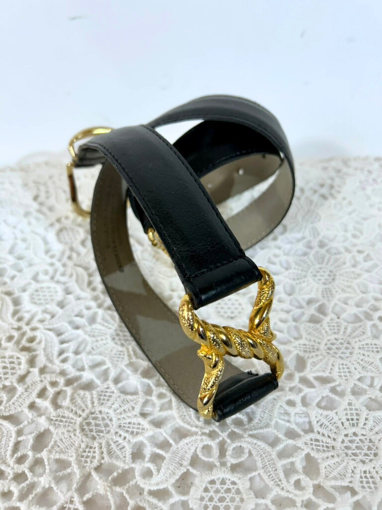 Ceinture vintage cuir marron à chaine métal doré la friperie vintage 25