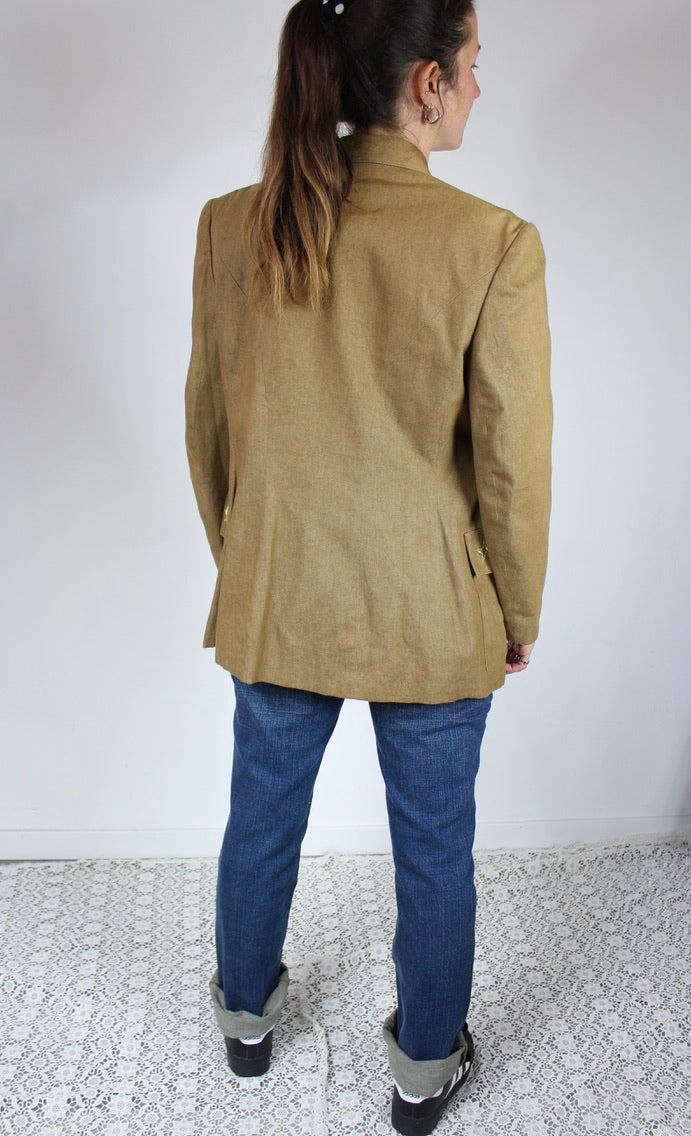 Veste vintage beige foncé coton France étoiles brodées la friperie vintage 25