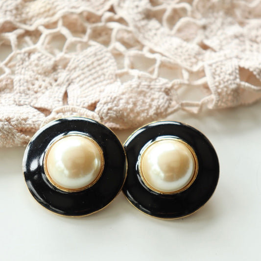 Boucles d'oreille vintage ronde perle et noir la friperie vintage 25