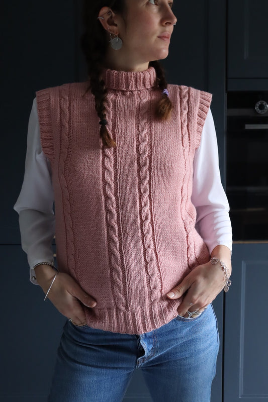 Pull over sans manches vieux rose col roulé la friperie vintage 25