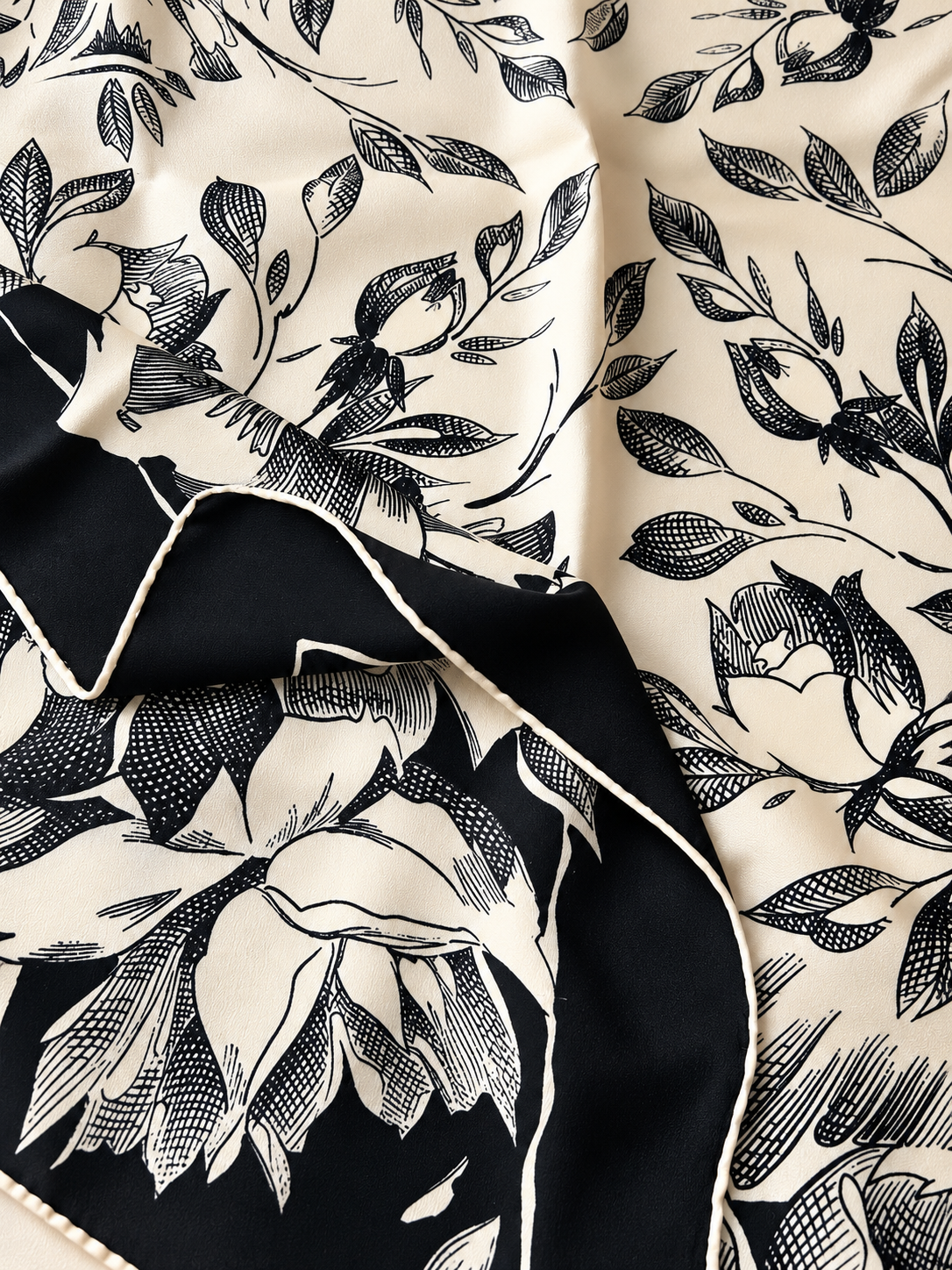 Foulard vintage en soie noir écru