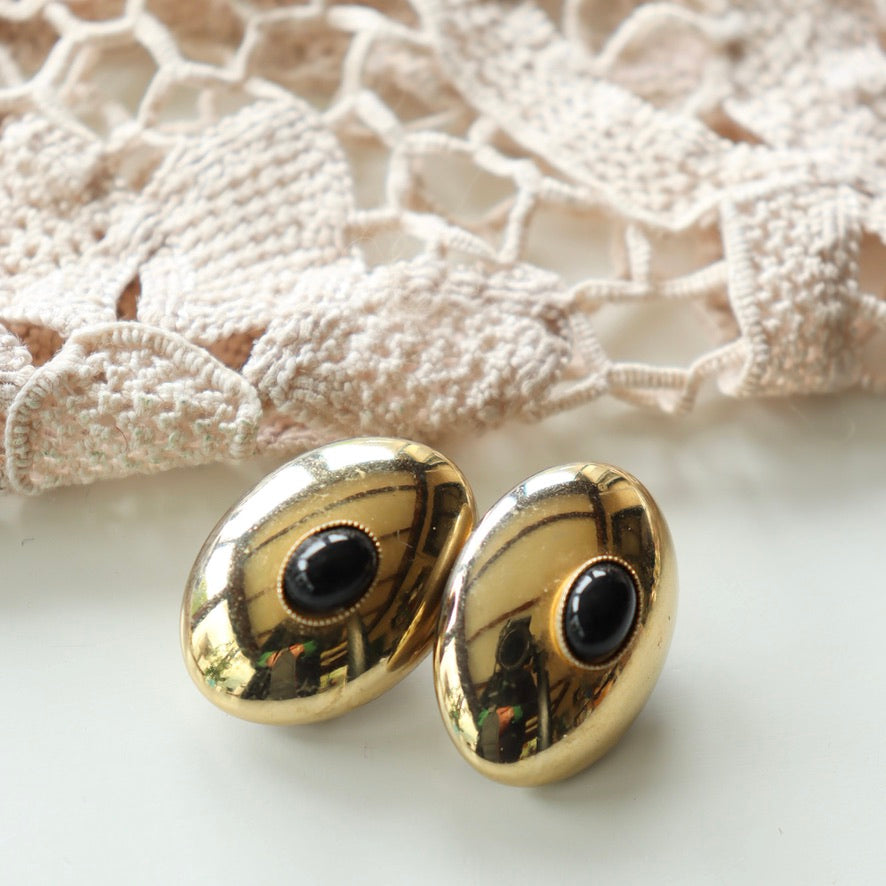 Boucles d'oreille à clips vintage or et noir la friperie vintage 25