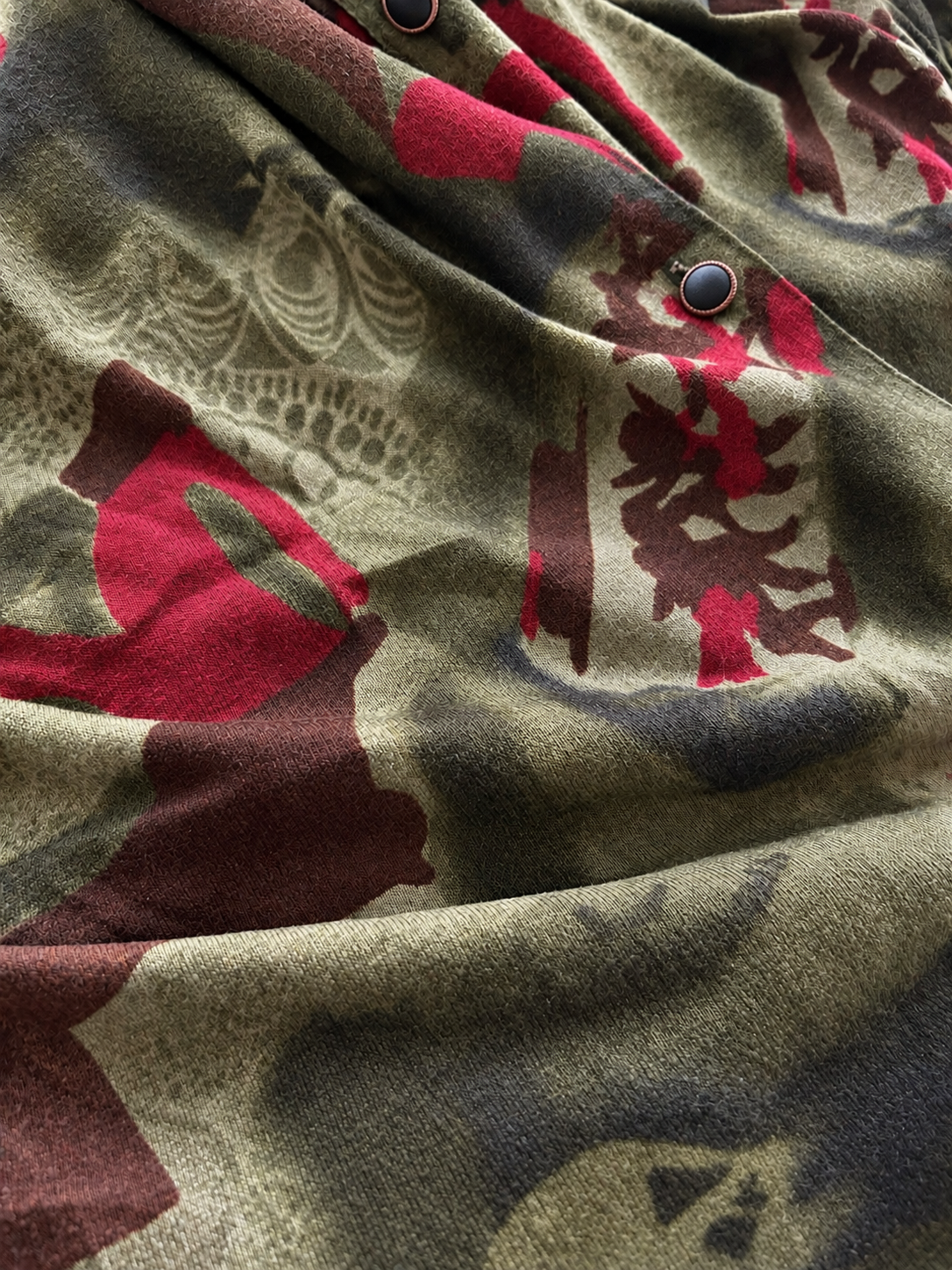 Chemisier vintage imprimé kaki rouge