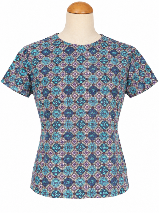 Top vintage velours côtelé motifs