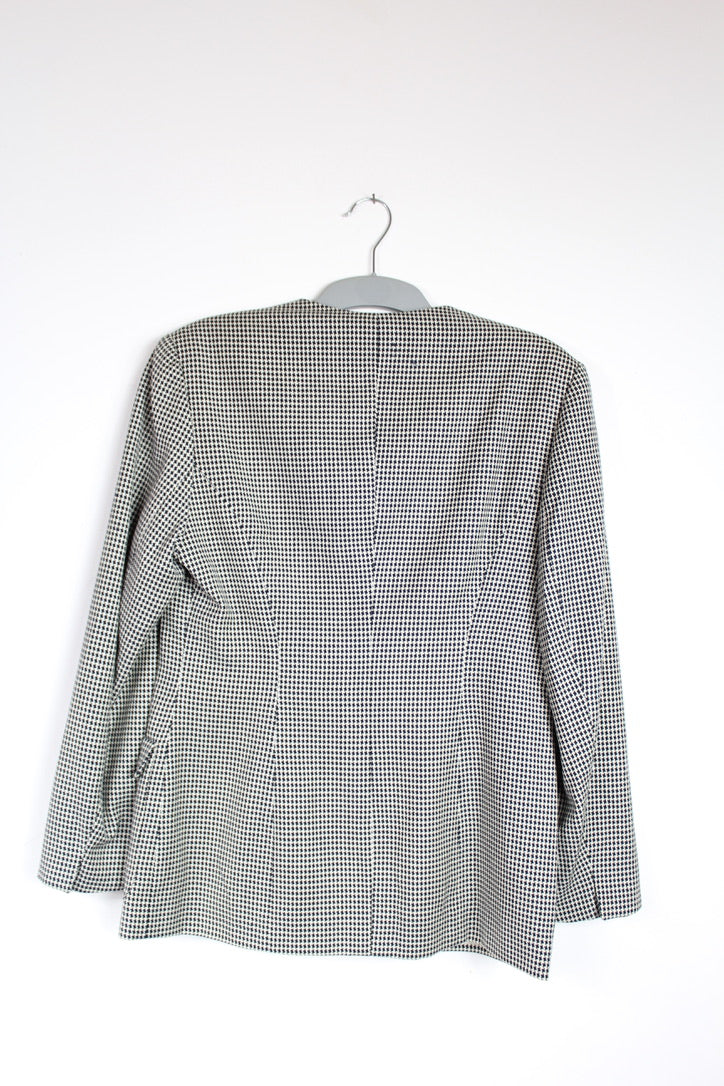 Veste vintage Zapa motifs pieds de poules bleu marine blanc France la friperie vintage 25