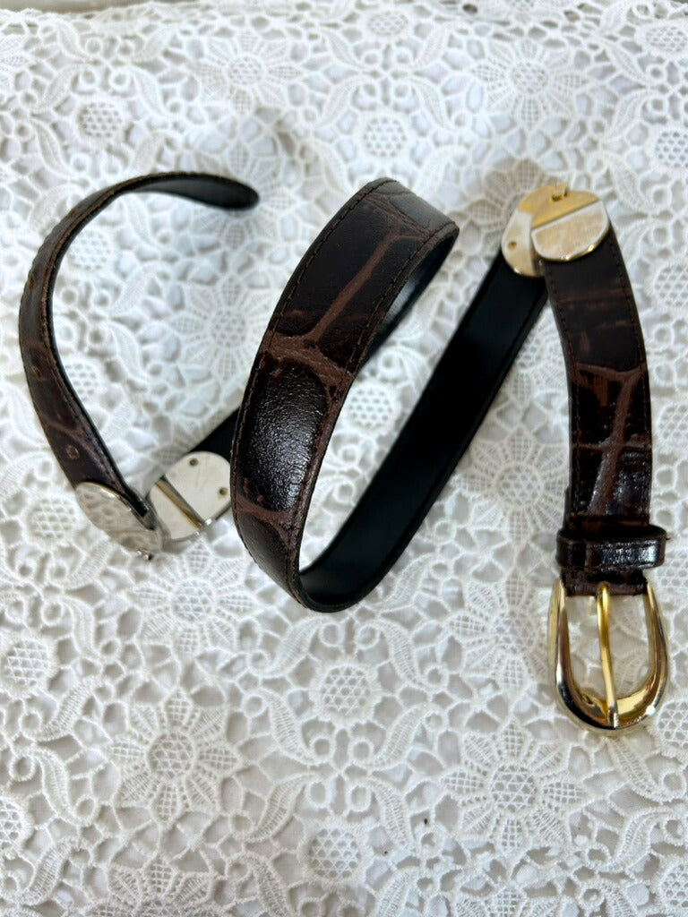 Ceinture vintage cuir marron à chaine métal doré la friperie vintage 25