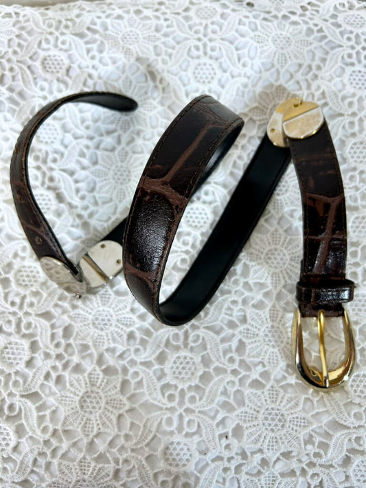 Ceinture vintage cuir marron à chaine métal doré