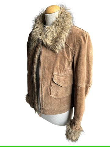 Veste vintage cuir nubuck marron et fausse fourrure la friperie vintage 25