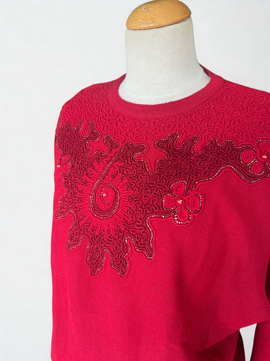 Pull vintage brodé rouge Tilber