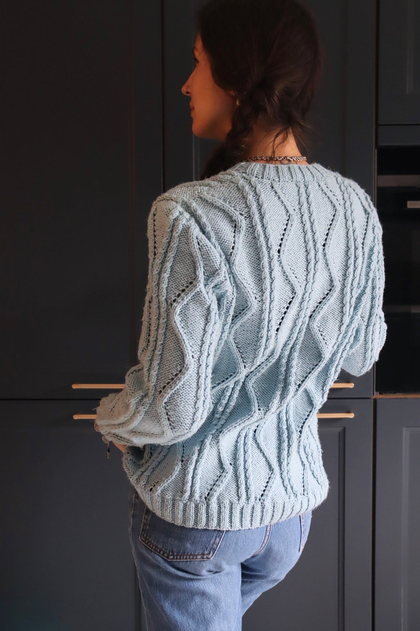 Gilet vintage fait main bleu ciel tressé la friperie vintage 25