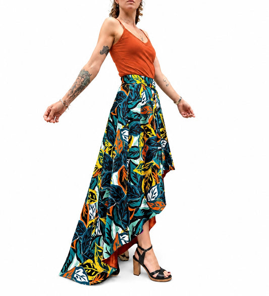 Jupe asymétrique tropical satiné