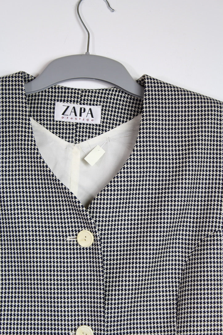 Veste vintage Zapa motifs pieds de poules bleu marine blanc France la friperie vintage 25