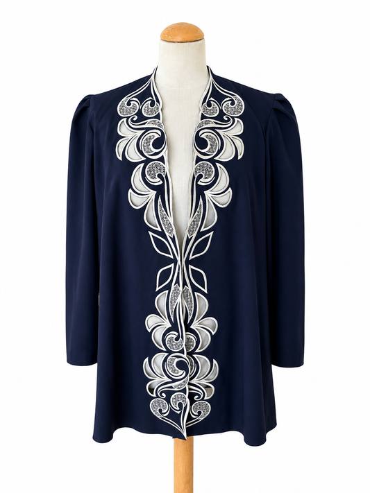 Veste tunique vintage bleu détails brodés