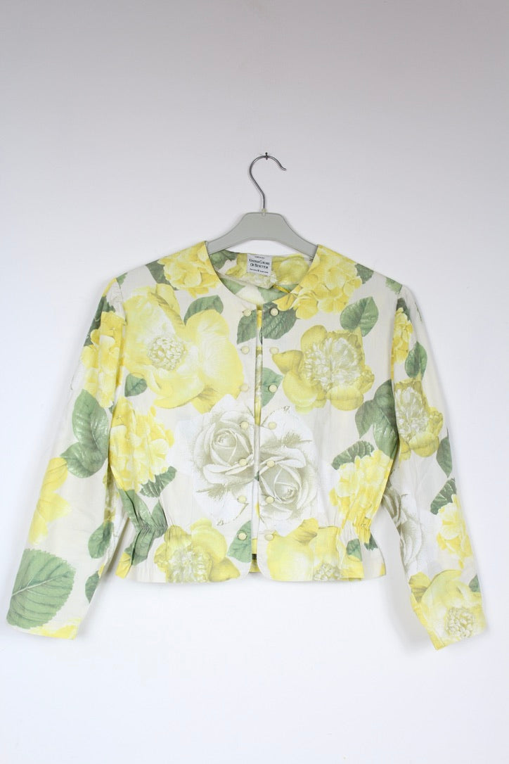 Chemisier vintage Benetton coton motifs fleuris jaune vert la friperie vintage 25